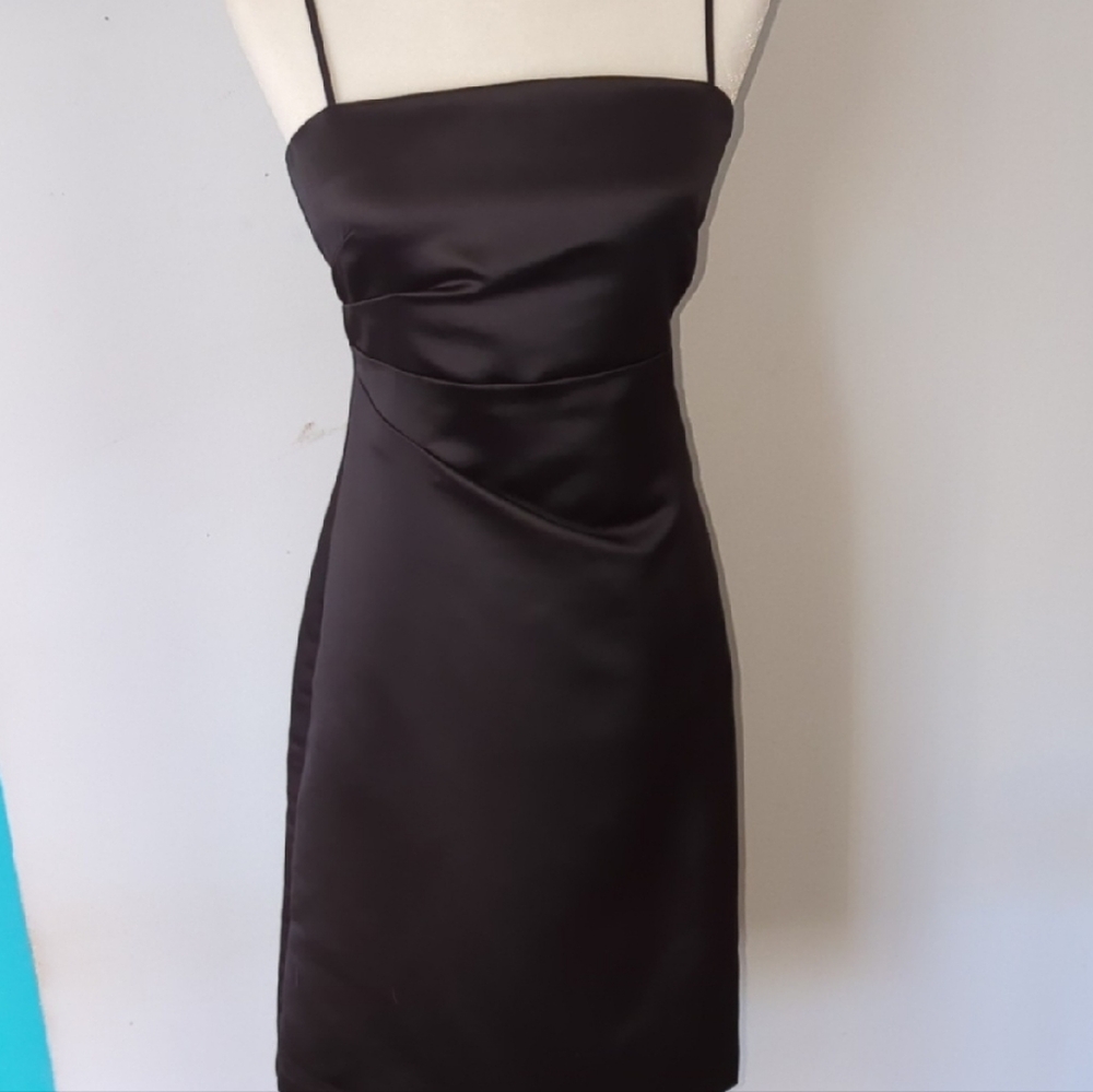 Express Classic Black Satin Dress with Spaghetti Straps